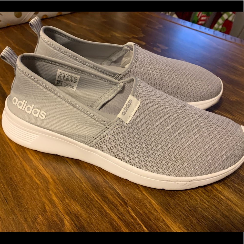 Grey adidas slip on shoes